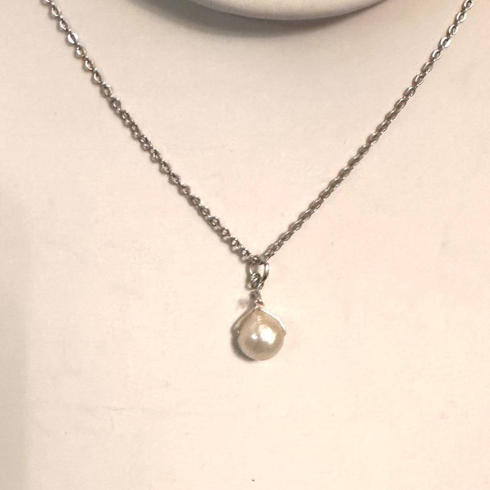 Freshwater Delicate Pearl 5mm on Silver Chain. Shine, Luster beautiful.